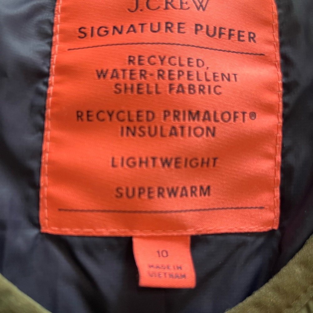 J. Crew Quilted Puffer Jacket  olive green size 10 - Picture 5 of 9